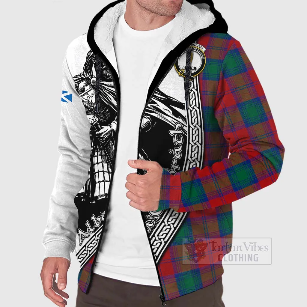 Auchinleck (Affleck) Tartan Clan Crest Sherpa Hoodie with Highlander Warrior Celtic Style