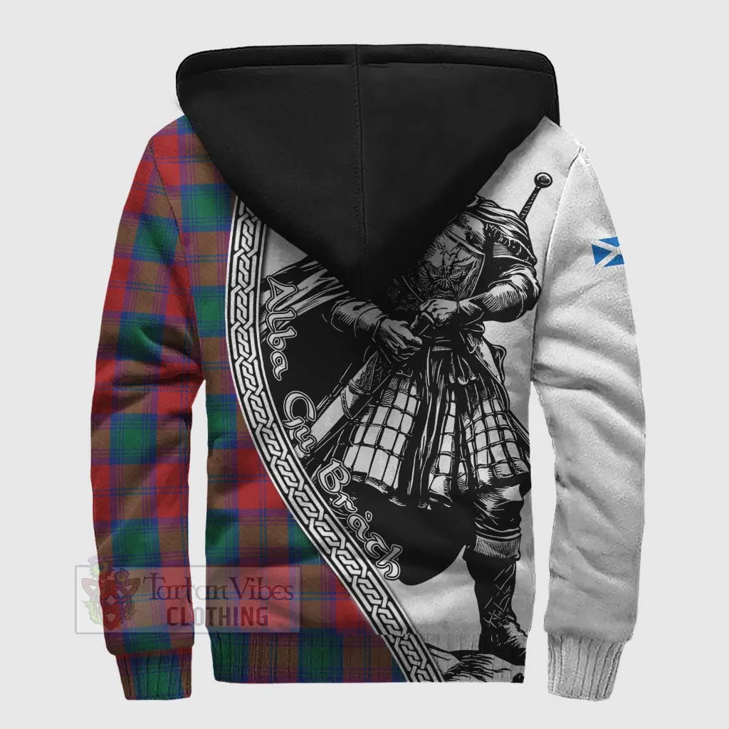 Auchinleck (Affleck) Tartan Clan Crest Sherpa Hoodie with Highlander Warrior Celtic Style