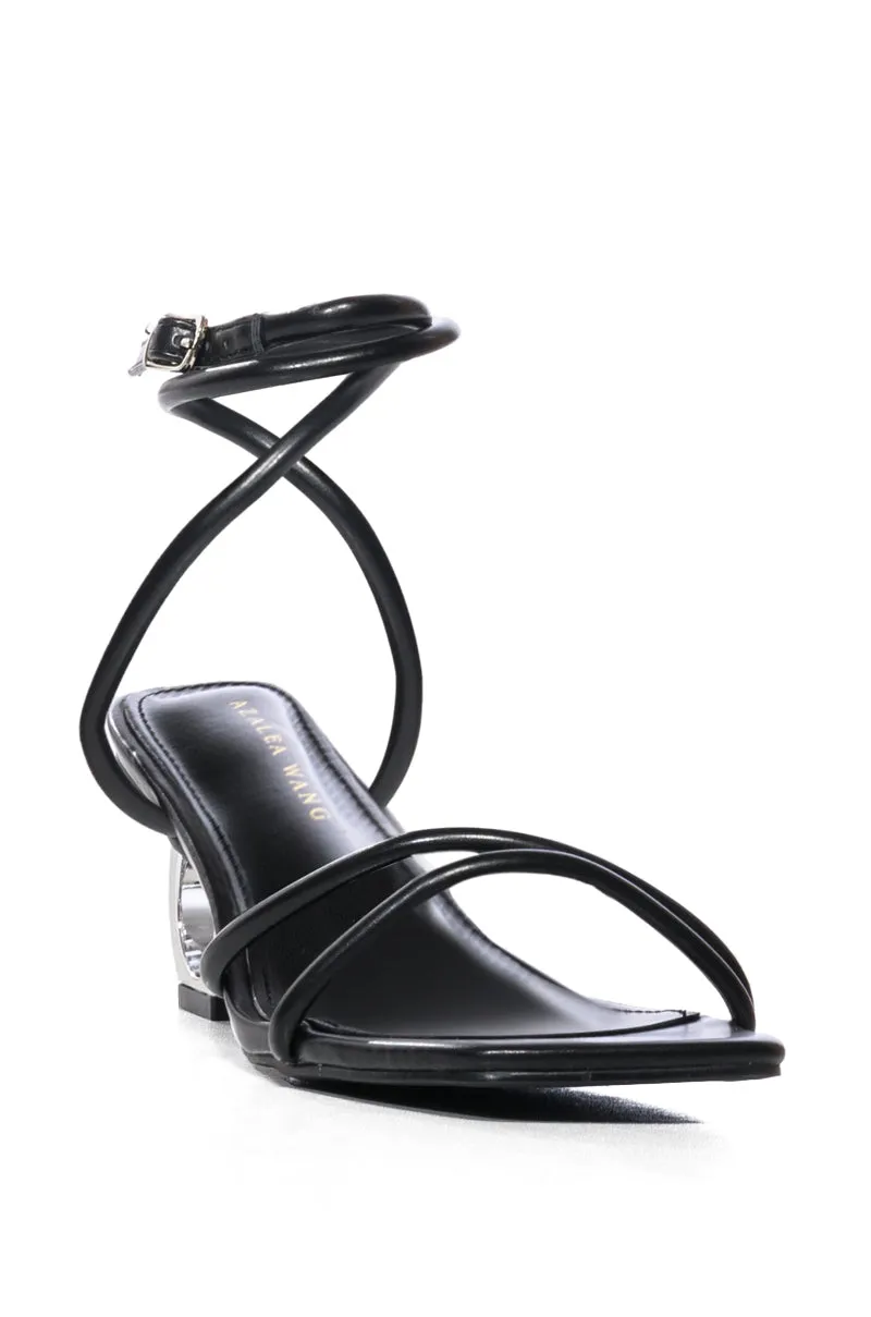 AZALEA WANG DORSIA BLACK NOVELTY SILVER CIRCLE HEELED SANDAL