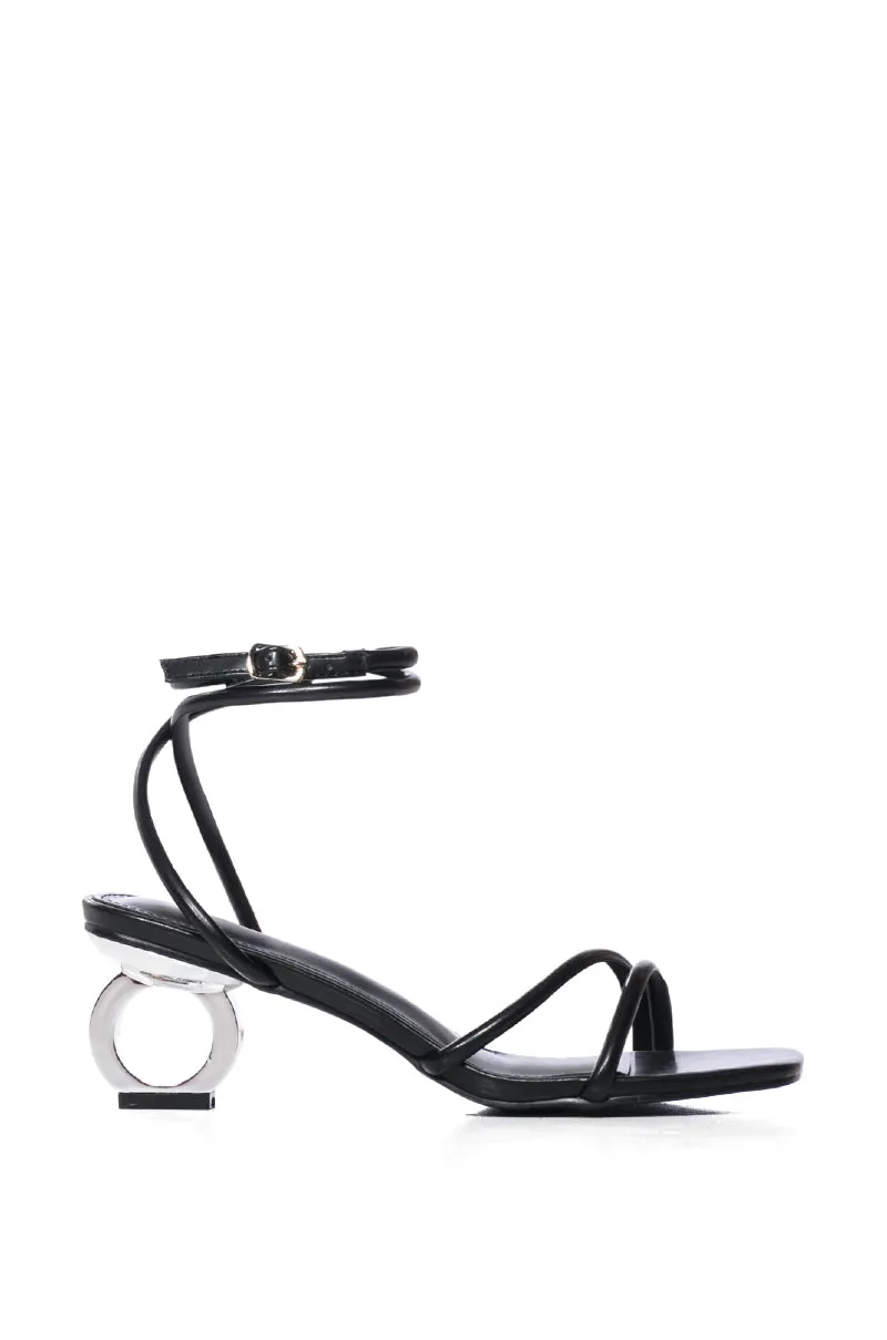 AZALEA WANG DORSIA BLACK NOVELTY SILVER CIRCLE HEELED SANDAL