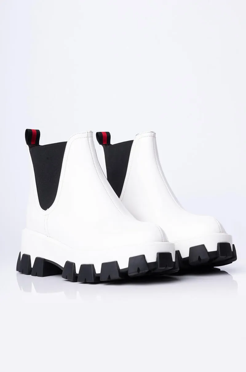 AZALEA WANG LEARN TO LET GO FLATFORM BOOTIE IN WHITE