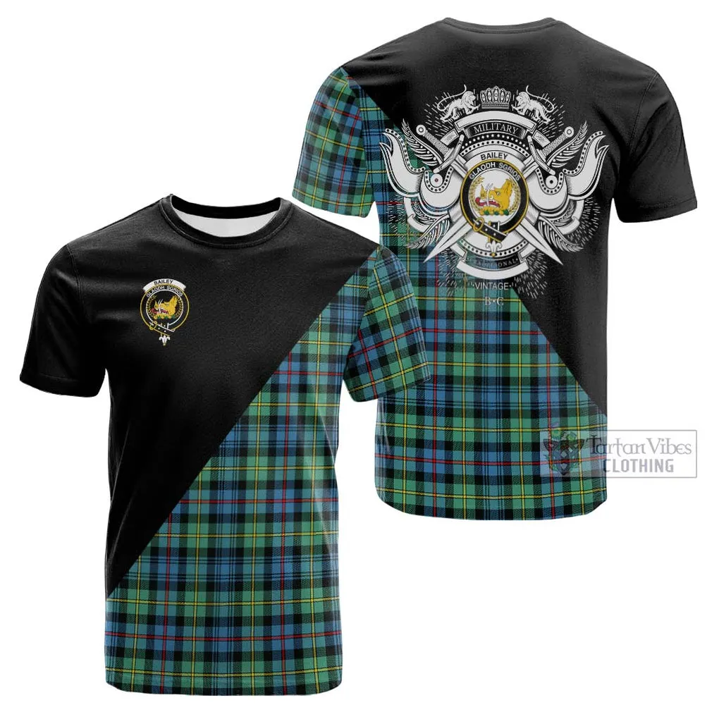 Bailey Ancient Tartan Cotton T-shirt with Family Crest and Military Logo Style