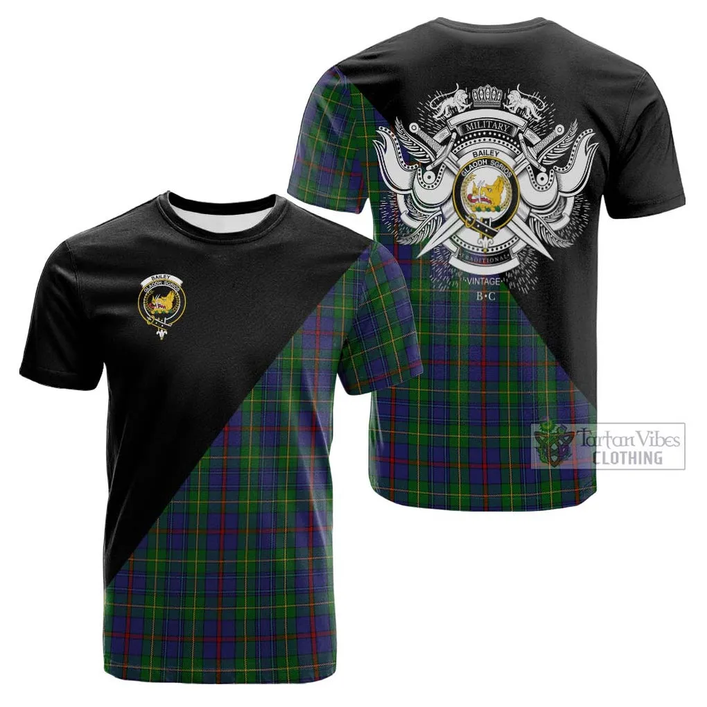 Bailey Tartan Cotton T-shirt with Family Crest and Military Logo Style