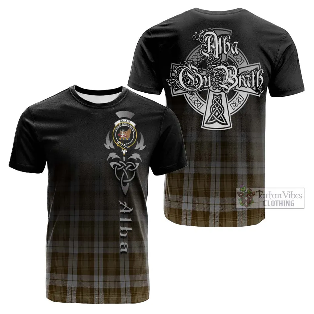 Baillie Dress Tartan Cotton T-shirt Featuring Alba Gu Brath Family Crest Celtic Inspired