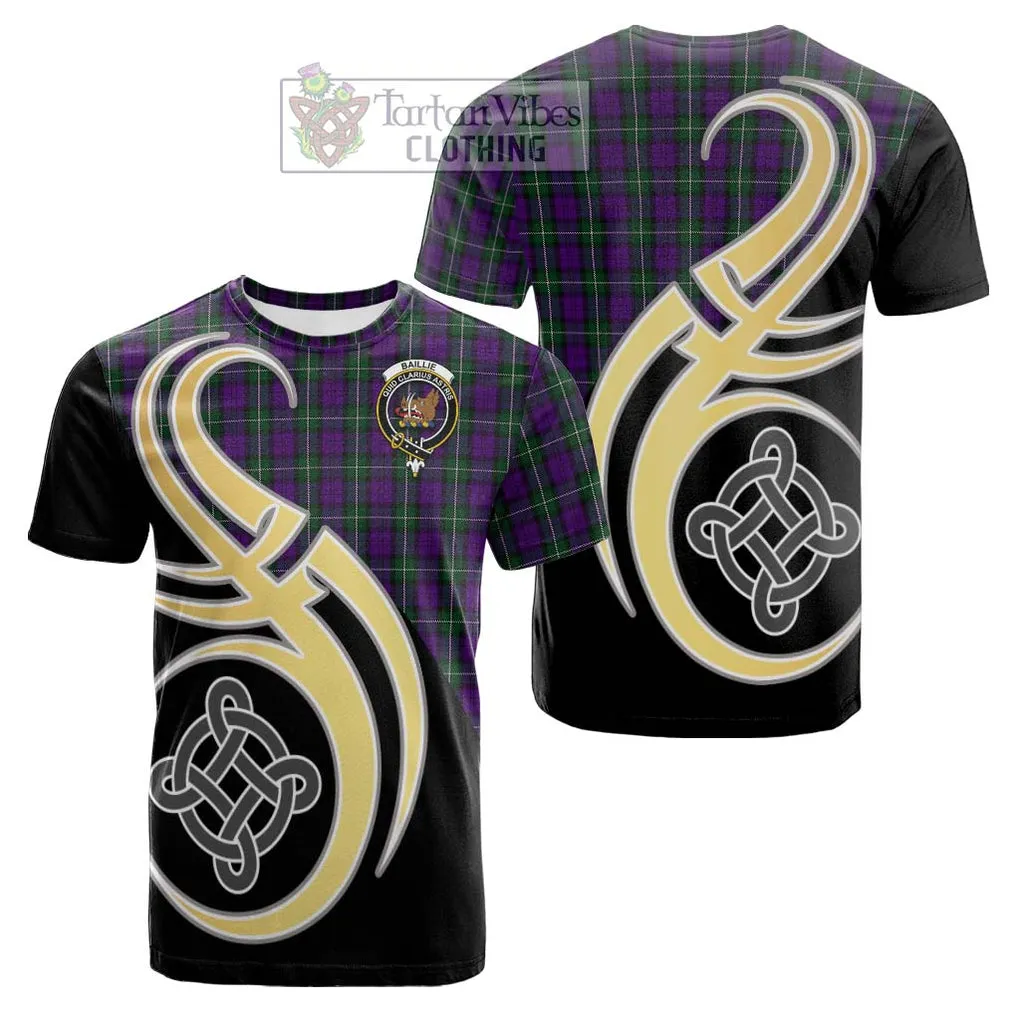 Baillie Highland Society Tartan Cotton T-shirt with Family Crest and Celtic Symbol Style