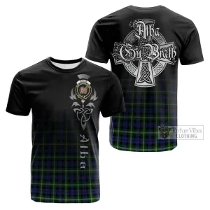 Baillie of Polkemmet Tartan Cotton T-shirt Featuring Alba Gu Brath Family Crest Celtic Inspired