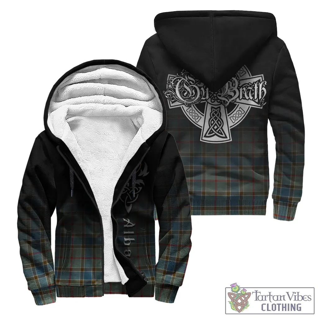 Balfour Blue Tartan Sherpa Hoodie Featuring Alba Gu Brath Family Crest Celtic Inspired