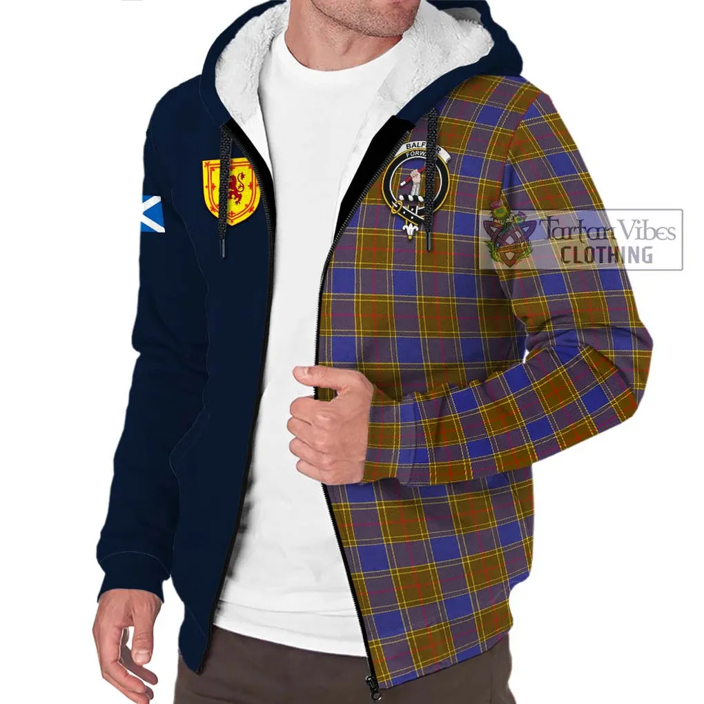 Balfour Tartan Sherpa Hoodie Alba with Scottish Lion Royal Arm Half Style