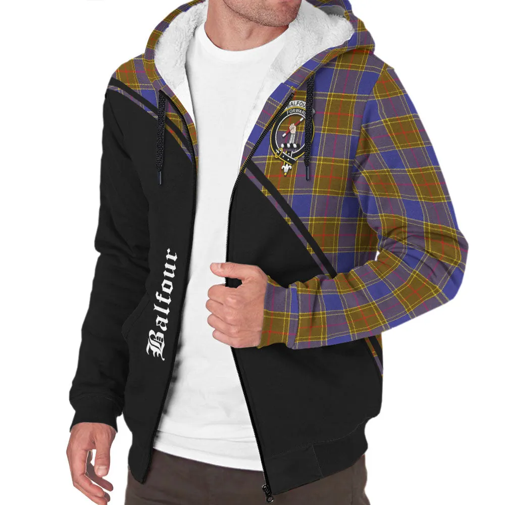 Balfour Tartan Sherpa Hoodie with Family Crest Curve Style