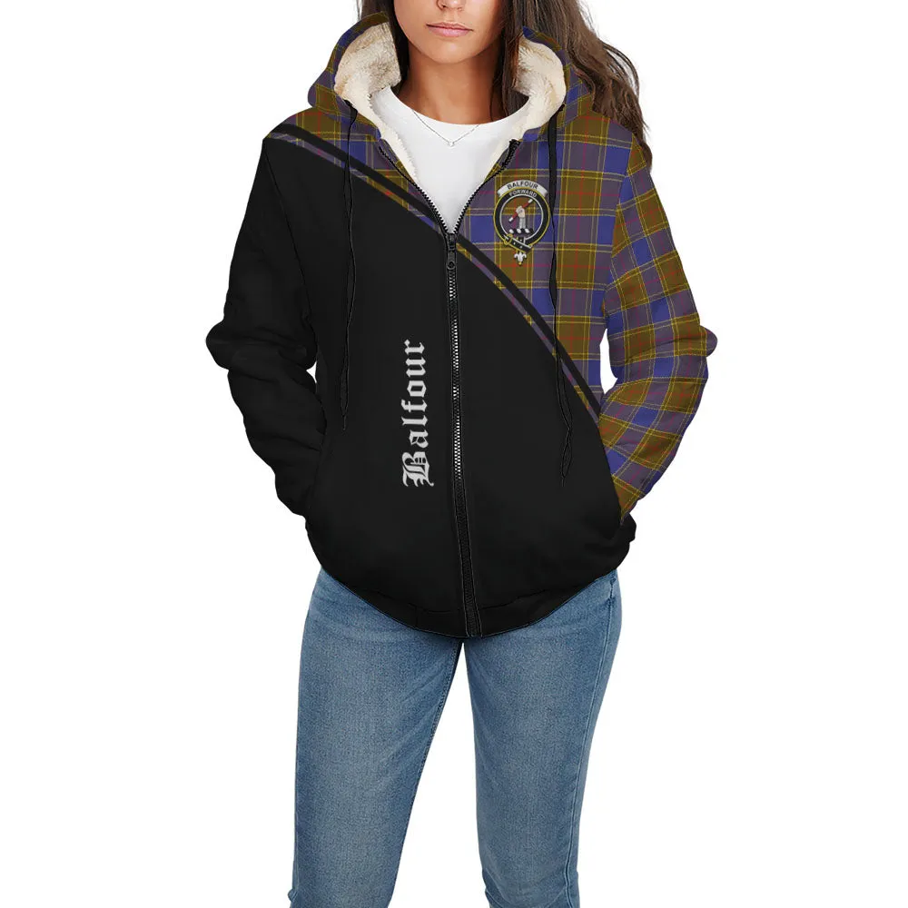 Balfour Tartan Sherpa Hoodie with Family Crest Curve Style