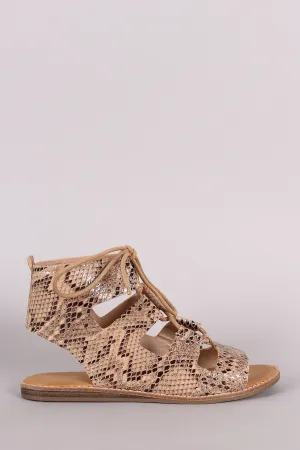 Banboo Python Open Toe Lace Up Gladiator Flat Sandal