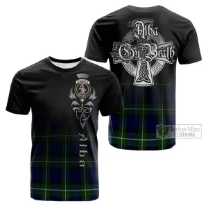 Bannerman Tartan Cotton T-shirt Featuring Alba Gu Brath Family Crest Celtic Inspired