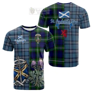 Bannerman Tartan Cotton T-shirt Happy St. Andrew's Day Half Tartan Style