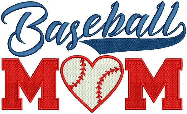 Baseball Mom With a Heart Sports Filled Machine Embroidery Design Digitized Pattern