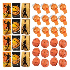 Basketball Party Favors - Paper Goody Bags Mini Foam Basketballs, and Basketball Whistles for 12 Guests