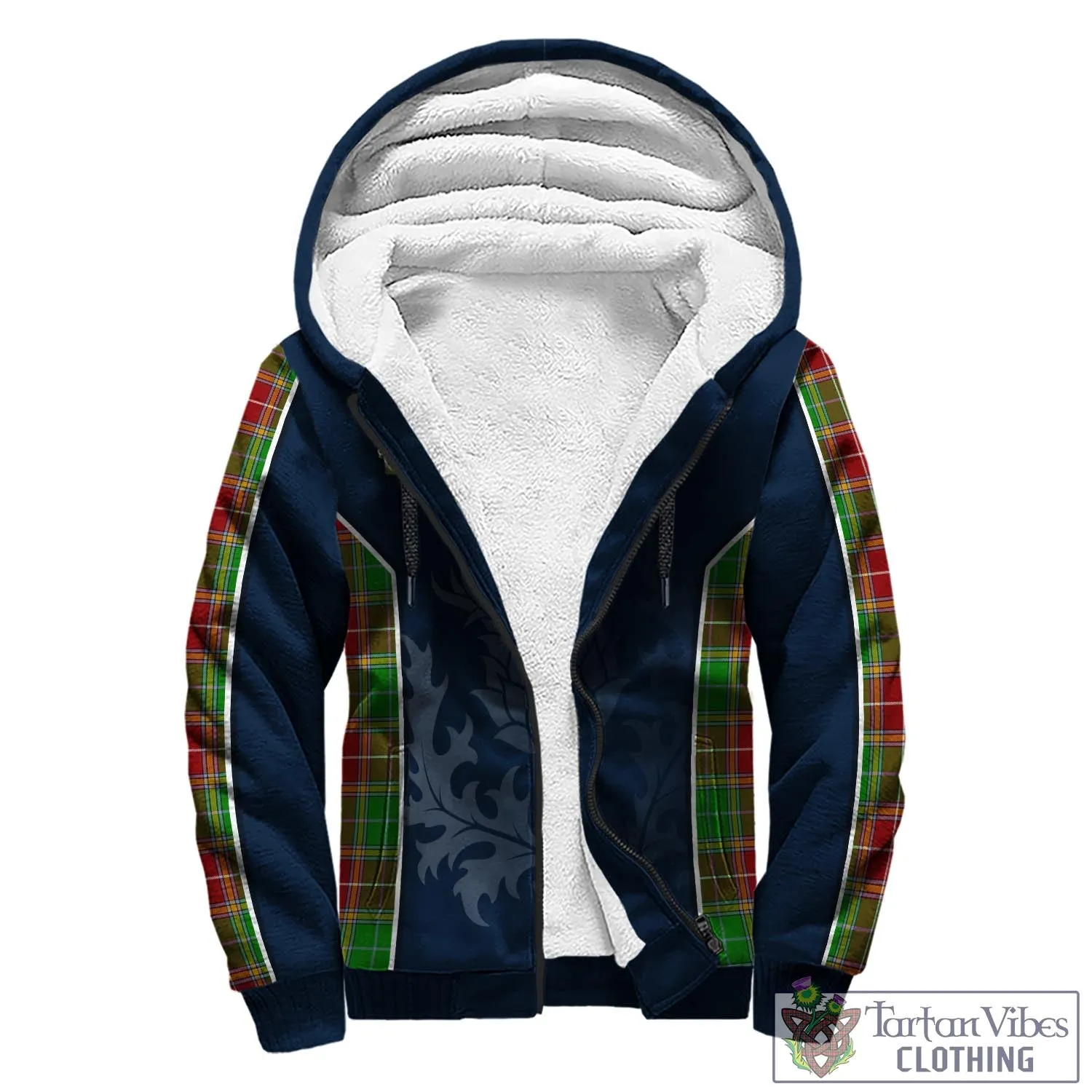 Baxter Modern Tartan Sherpa Hoodie with Family Crest and Scottish Thistle Vibes Sport Style