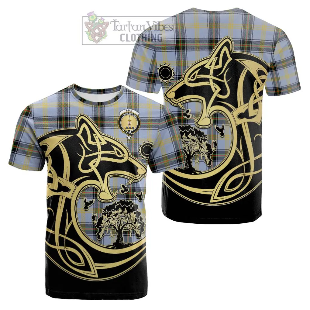 Bell of the Borders Tartan Cotton T-shirt with Family Crest Celtic Wolf Style