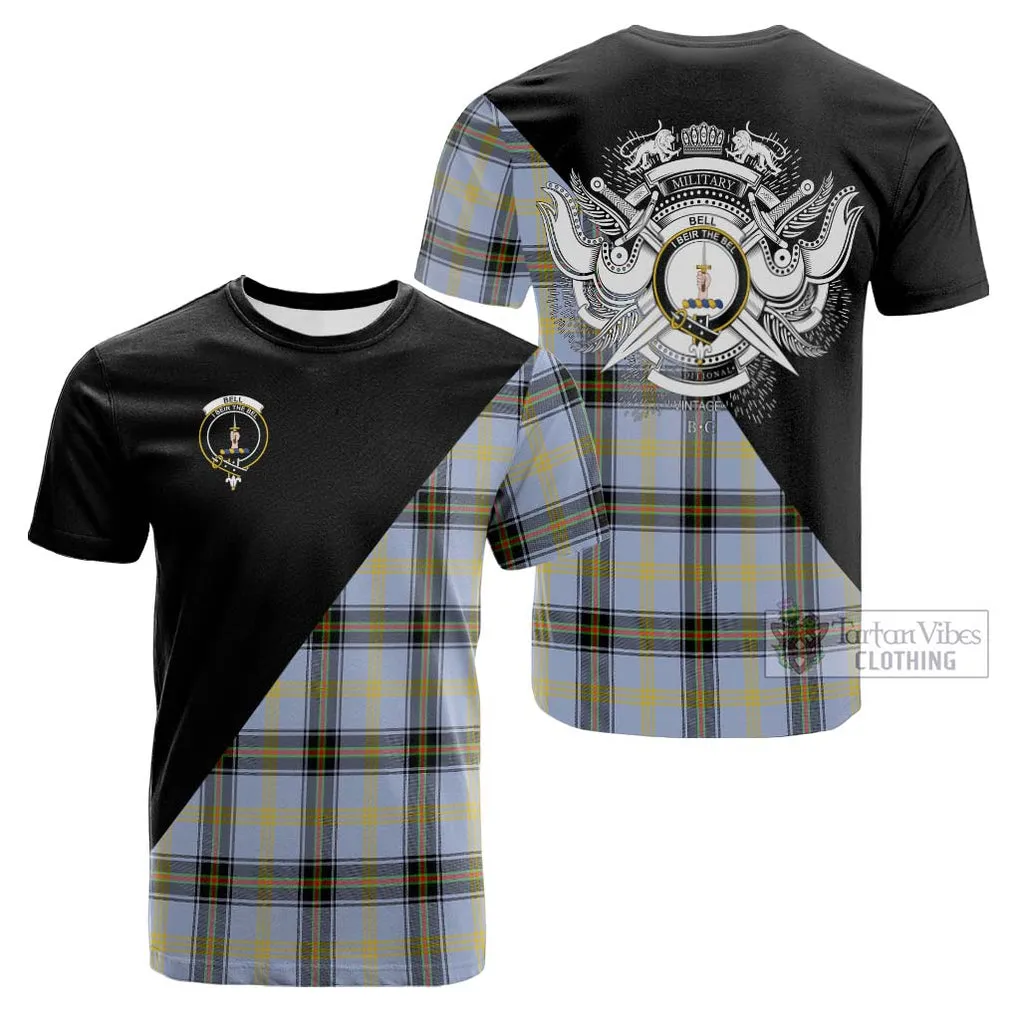 Bell Tartan Cotton T-shirt with Family Crest and Military Logo Style