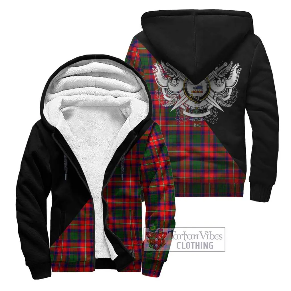 Belsches Tartan Sherpa Hoodie with Family Crest and Military Logo Style