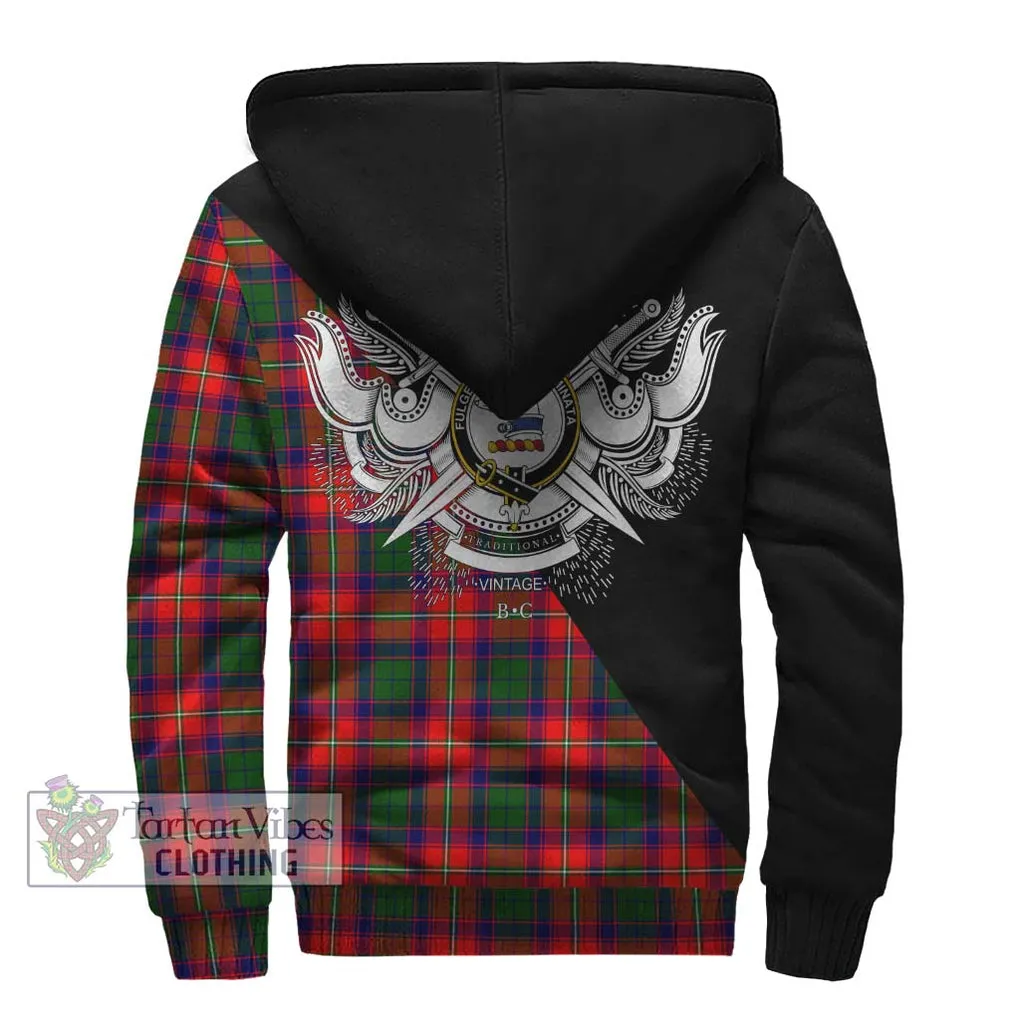 Belsches Tartan Sherpa Hoodie with Family Crest and Military Logo Style