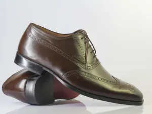 Bespoke Brown Wing Tip Brogue Lace Up Shoe for Men