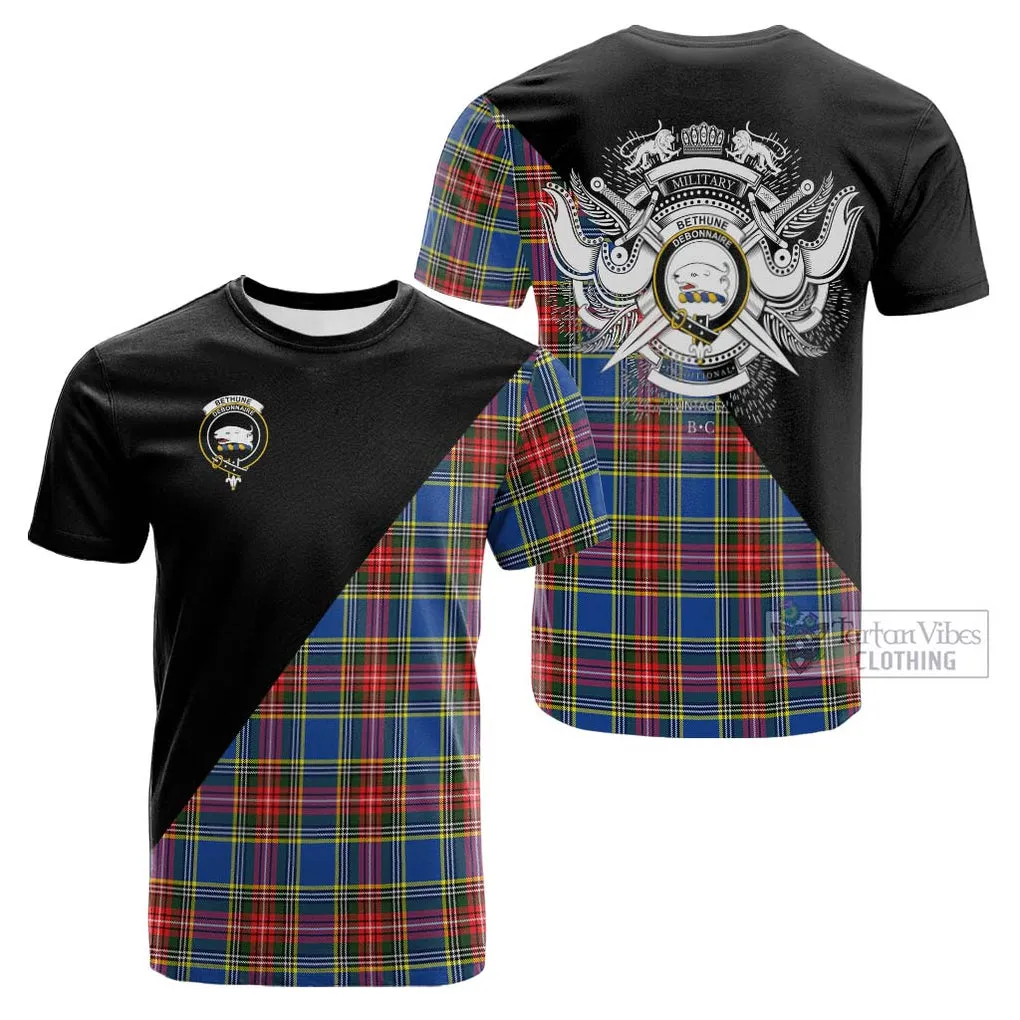 Bethune Tartan Cotton T-shirt with Family Crest and Military Logo Style