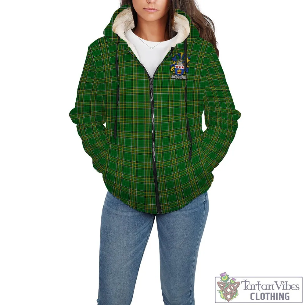 Bevens Irish Clan Tartan Sherpa Hoodie with Coat of Arms