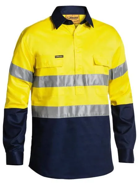 Bisley Taped Hi Vis Closed Front Drill Shirt - Long Sleeve-(BTC6456)