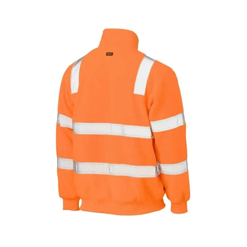 Bisley Taped Hi Vis Rail Polar Fleece Jumper Reflective Taped Day Night 1/4 Zip Pull Over Jumper