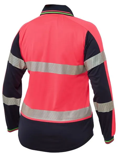 Bisley Womens Long Sleeve Taped Two Tone Hi Vis V-neck Polo (BKL6225T)