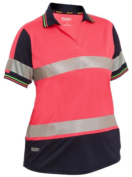 Bisley Womens Short Sleeve Taped Two Tone Hi Vis V-neck Polo (BKL1225T)