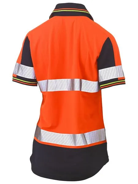 Bisley Womens Short Sleeve Taped Two Tone Hi Vis V-neck Polo (BKL1225T)