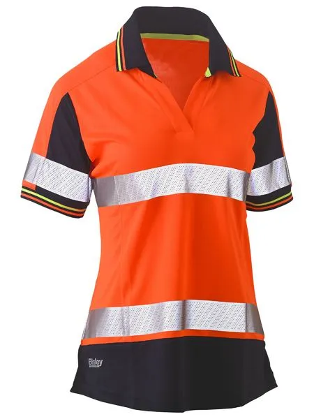 Bisley Womens Short Sleeve Taped Two Tone Hi Vis V-neck Polo (BKL1225T)