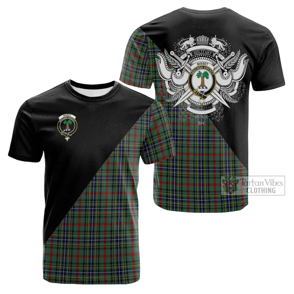 Bisset Tartan Cotton T-shirt with Family Crest and Military Logo Style