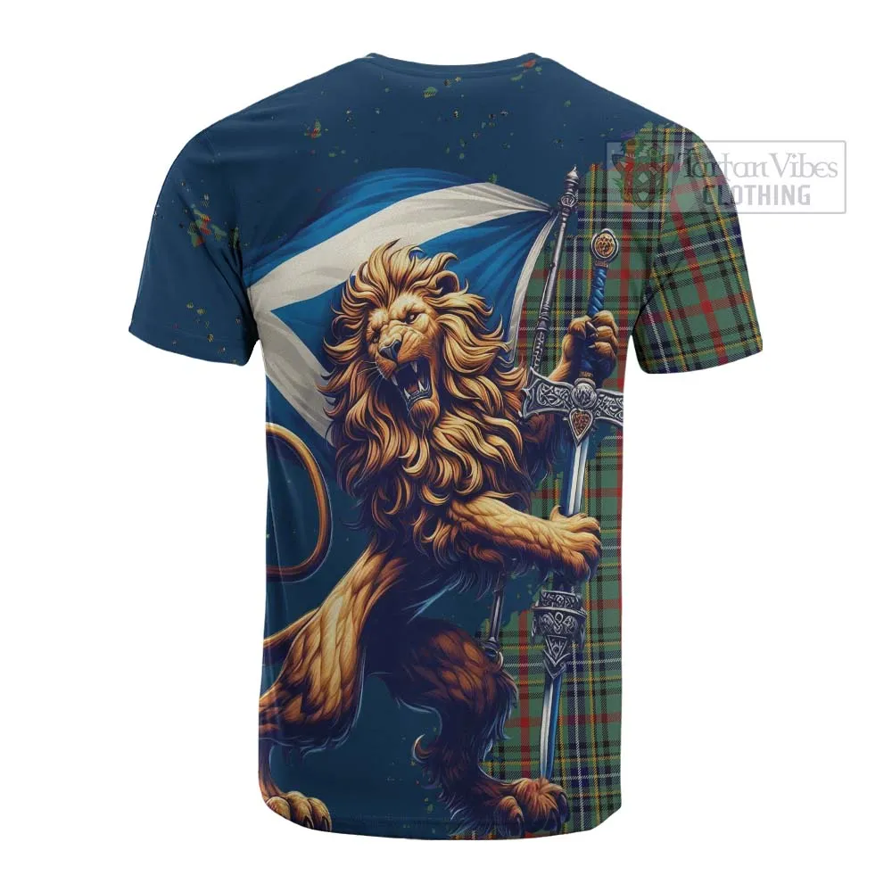 Bisset Tartan Family Crest Cotton T-shirt with Scottish Majestic Lion