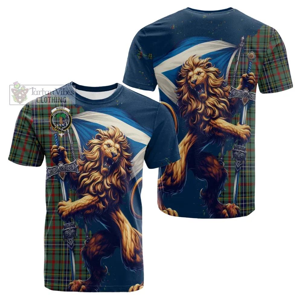 Bisset Tartan Family Crest Cotton T-shirt with Scottish Majestic Lion