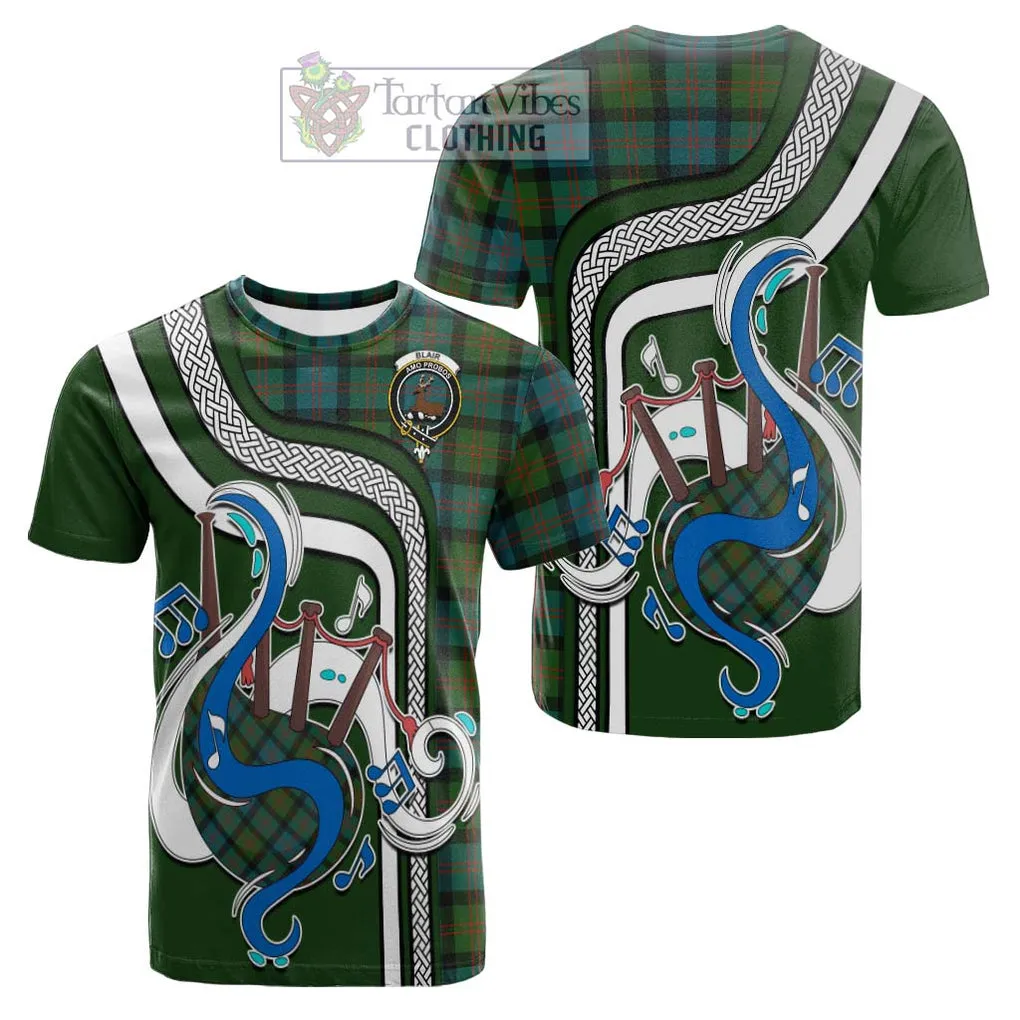 Blair Ancient Tartan Cotton T-shirt with Epic Bagpipe Style