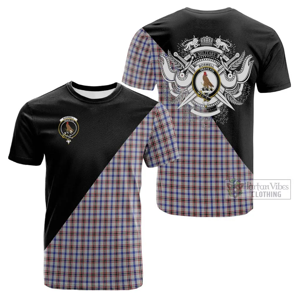 Boswell Tartan Cotton T-shirt with Family Crest and Military Logo Style