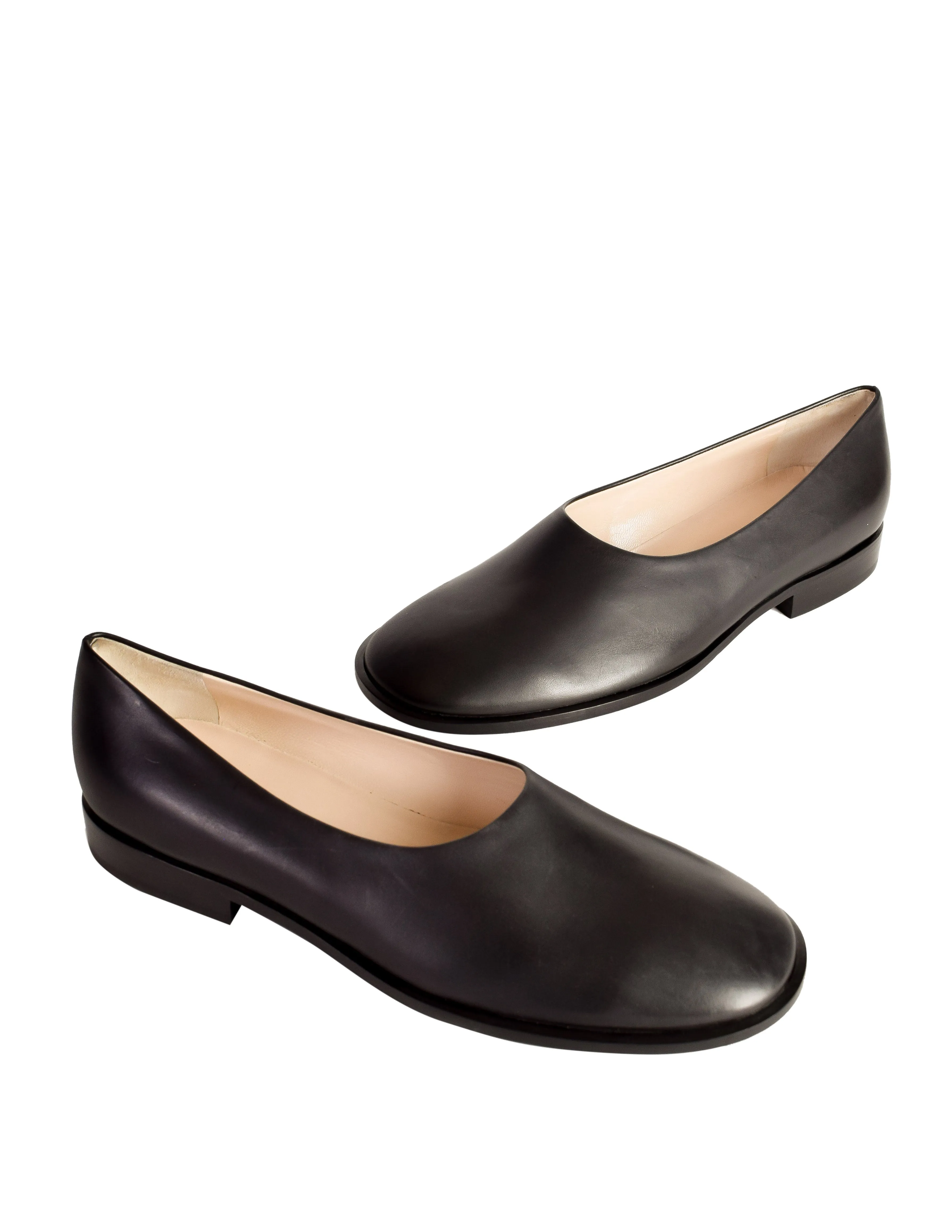 Bottega Veneta Vintage Black Leather High Cut Slip On Flats Shoes