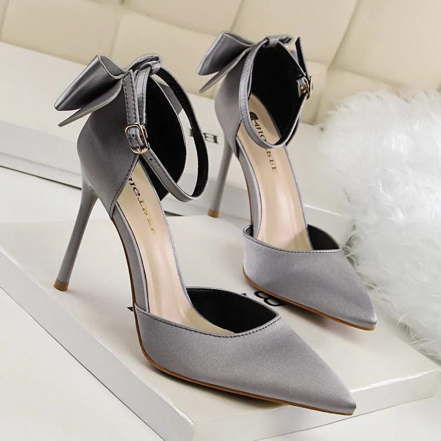 Bow Decor Satin Stiletto Pumps