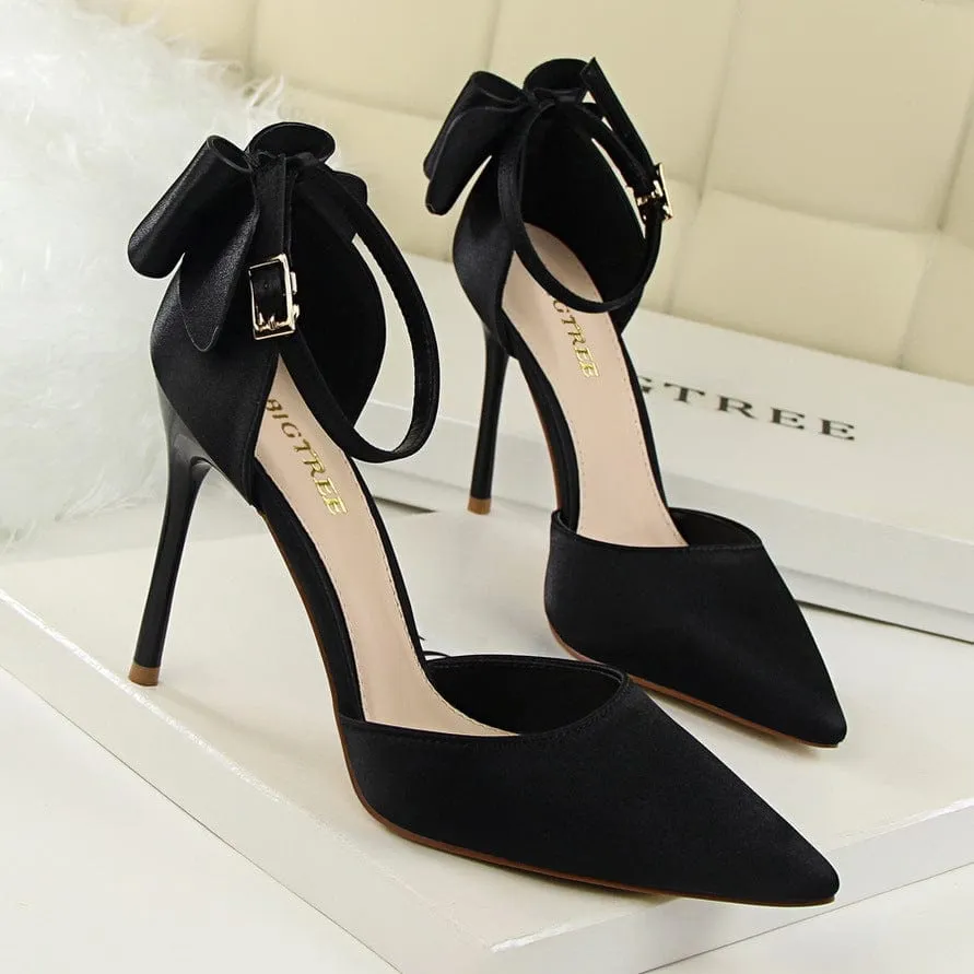 Bow Decor Satin Stiletto Pumps