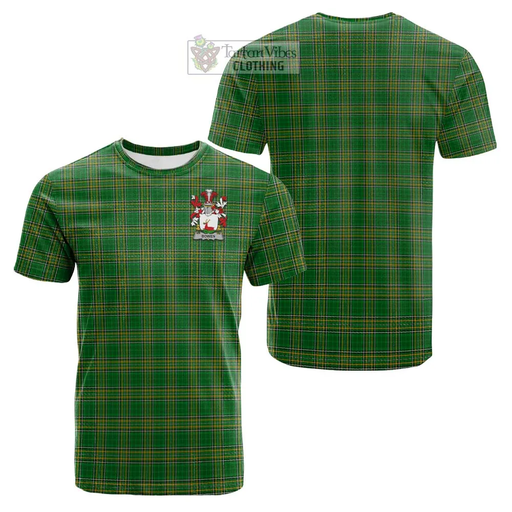 Bowen Irish Clan Tartan Cotton T-shirt with Coat of Arms