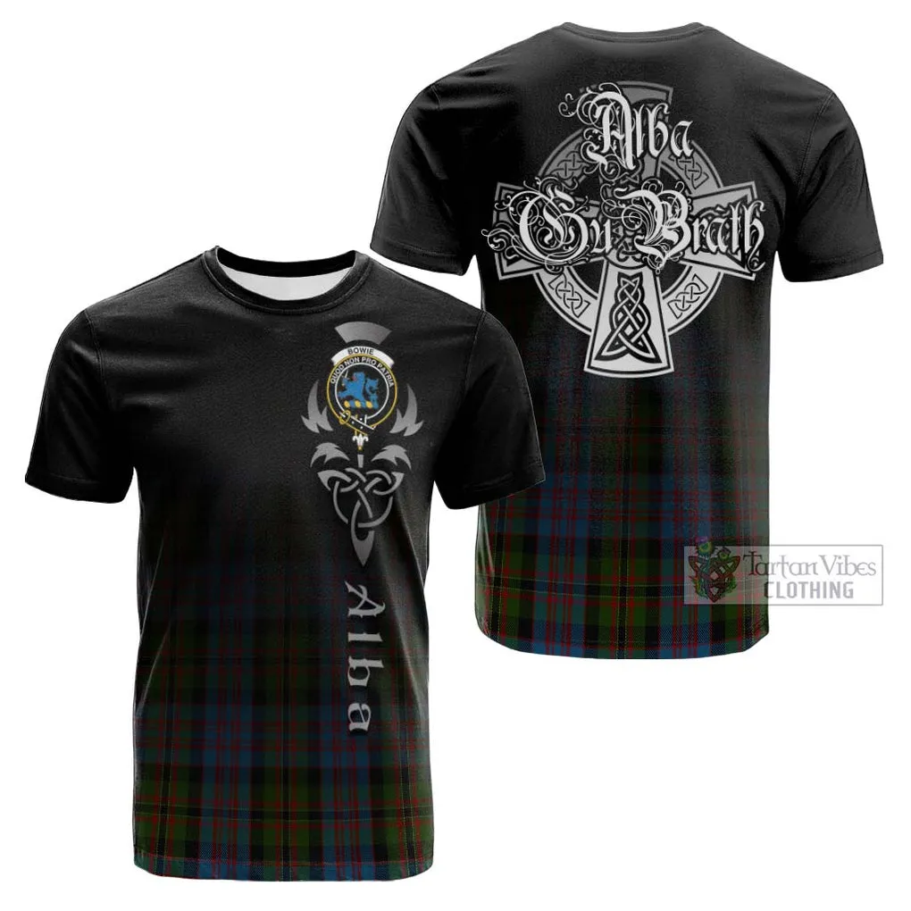 Bowie Tartan Cotton T-shirt Featuring Alba Gu Brath Family Crest Celtic Inspired