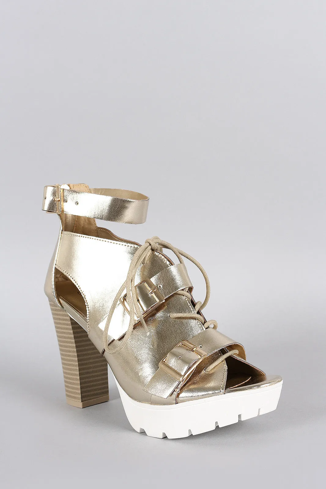 Breckelle Metallic Buckle Cutout Bootie