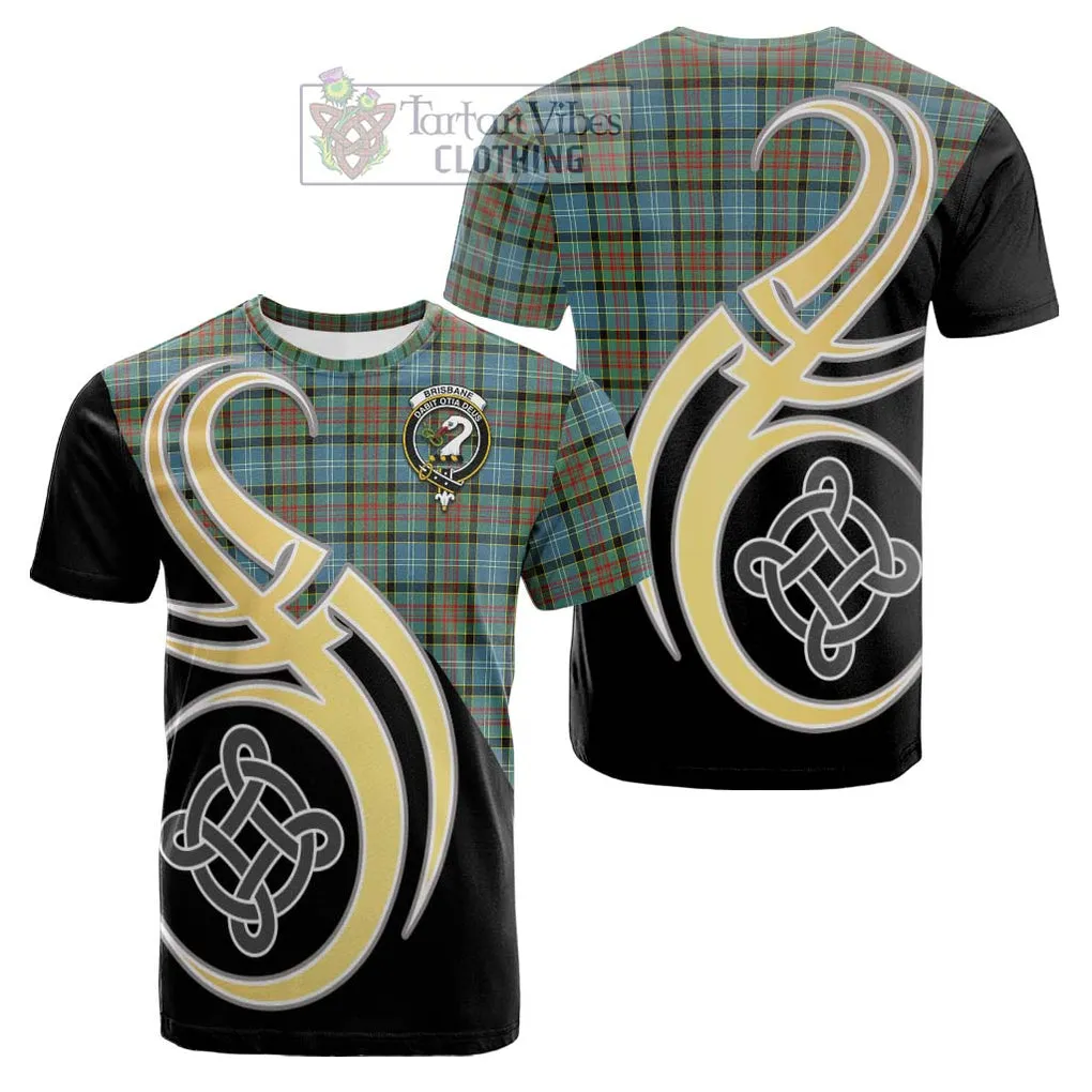 Brisbane Tartan Cotton T-shirt with Family Crest and Celtic Symbol Style