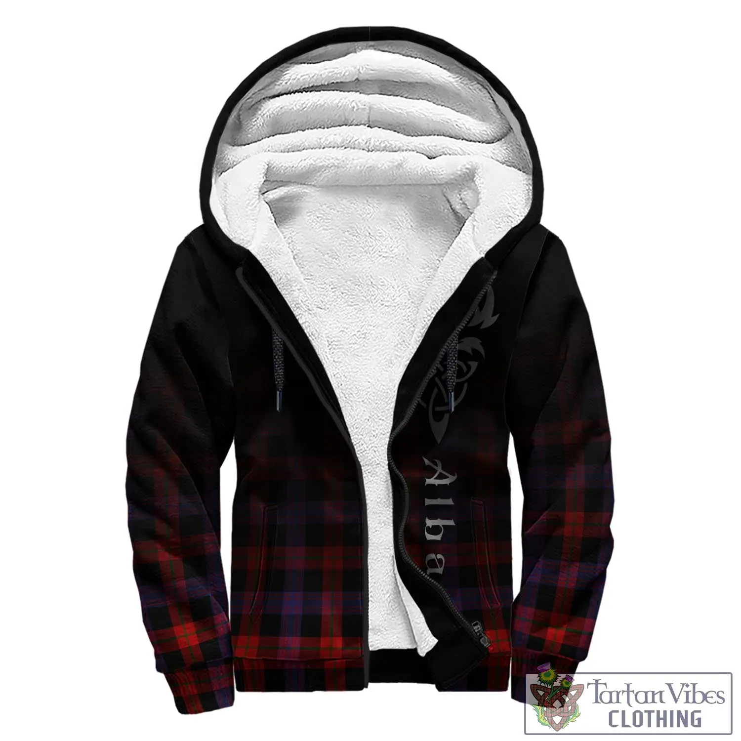 Broun Modern Tartan Sherpa Hoodie Featuring Alba Gu Brath Family Crest Celtic Inspired