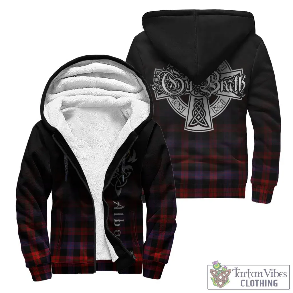 Broun Modern Tartan Sherpa Hoodie Featuring Alba Gu Brath Family Crest Celtic Inspired