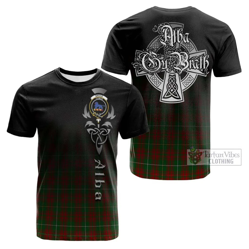 Bruce Hunting Tartan Cotton T-shirt Featuring Alba Gu Brath Family Crest Celtic Inspired