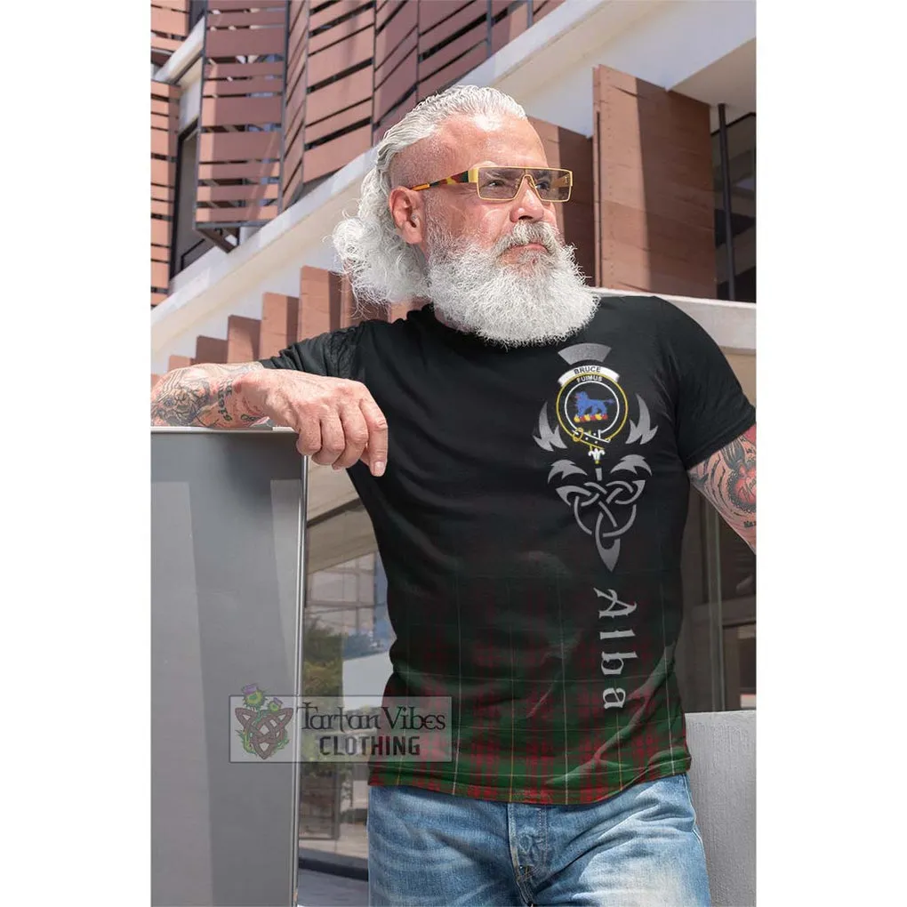 Bruce Hunting Tartan Cotton T-shirt Featuring Alba Gu Brath Family Crest Celtic Inspired