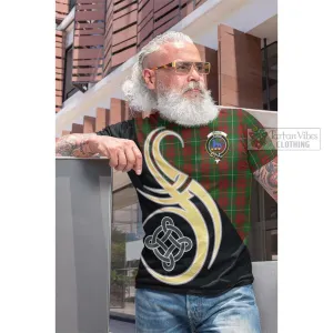 Bruce Hunting Tartan Cotton T-shirt with Family Crest and Celtic Symbol Style